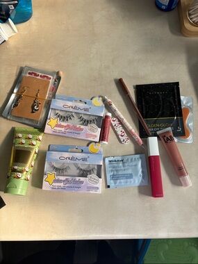 Lot of Beauty Accessories with False Lashes and Lip Gloss